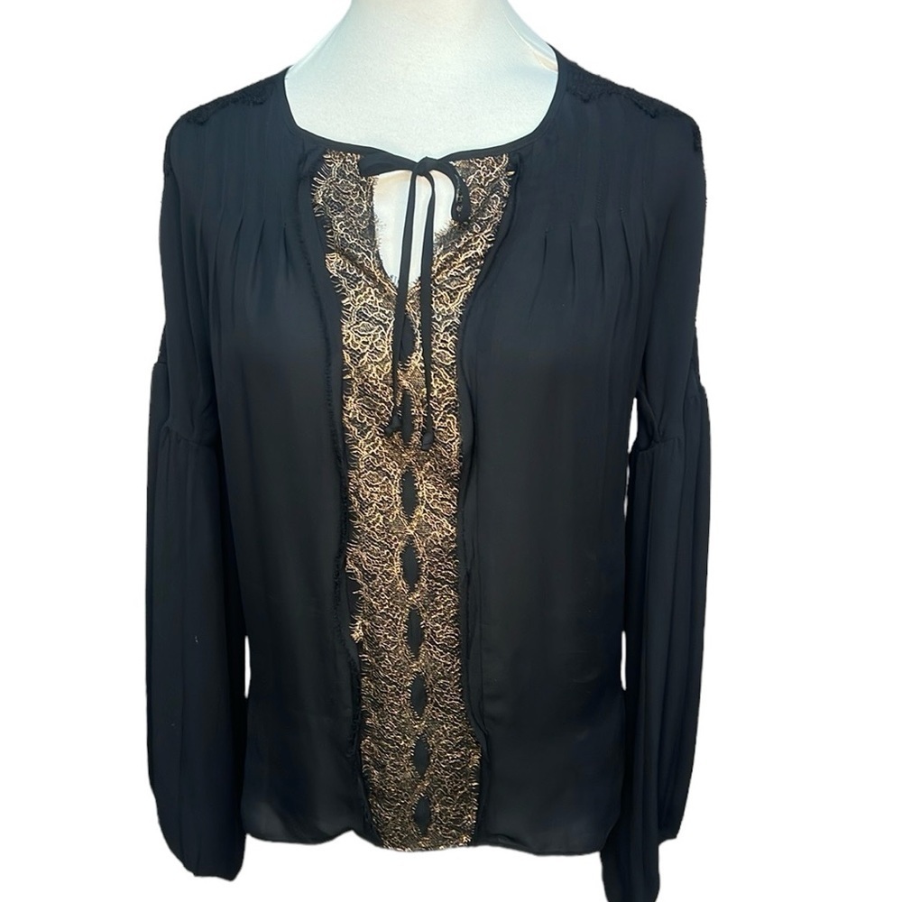 Kobi Halperin Silk Rose Gold Lace Accent Blouse
